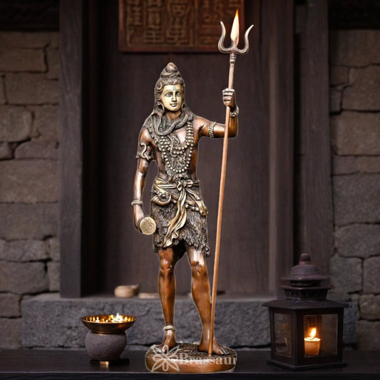 Brassaura™ Traditional Brass Lord Shiva Murti – Height 26.5 Inches & Weight 10.5 Kgs | Sacred Home Accent