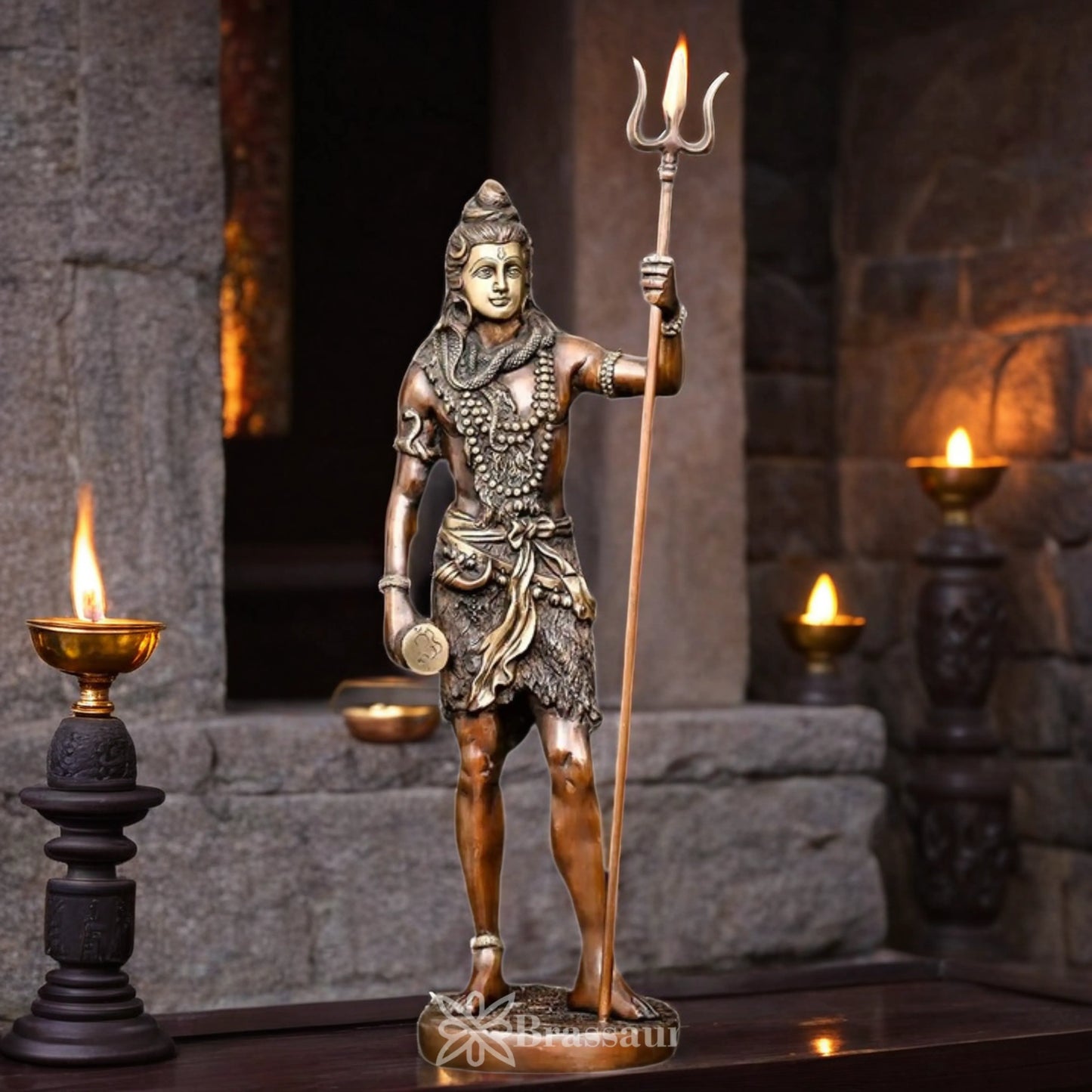 Brassaura™ Traditional Brass Lord Shiva Murti – Height 26.5 Inches & Weight 10.5 Kgs | Sacred Home Accent