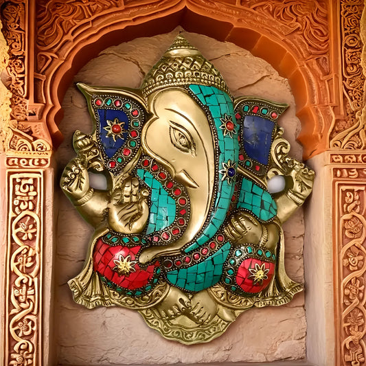 Brassaura™ Brass Ganesha Wall Hanging | Height 8.5 Inches & Weight 1.6 Kgs