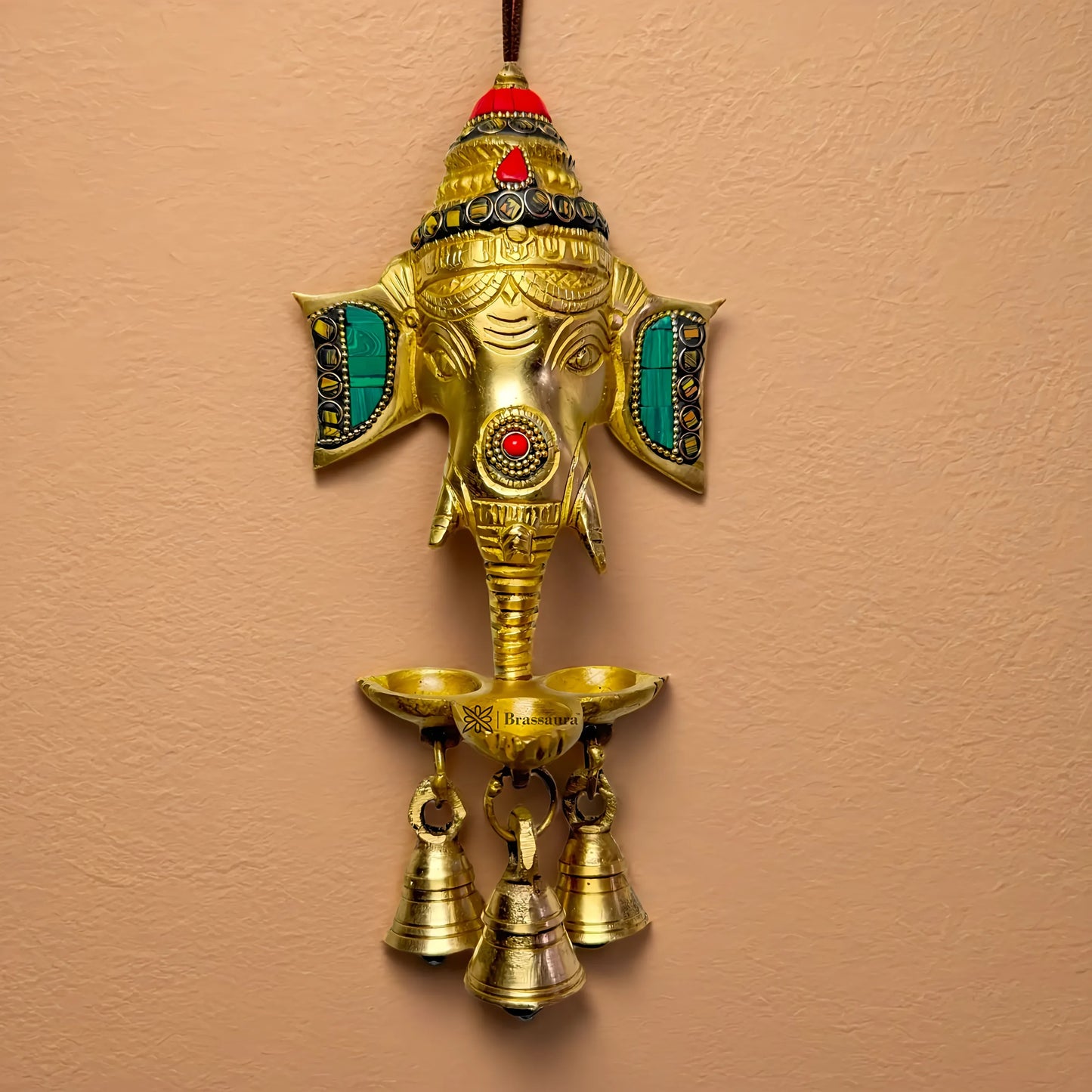 Brassaura™ Brass Ganesha Head Statue For Home Decor and Wall Hanging - Height 10 Inches & Weight 0.75 Kgs