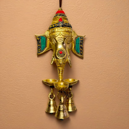 Brassaura™ Brass Ganesha Head Statue For Home Decor and Wall Hanging - Height 10 Inches & Weight 0.75 Kgs