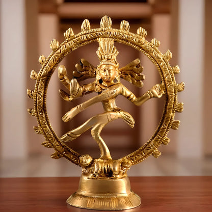Brassaura™ Miniature Brass Lord Shiva Nataraja Idol | Handcrafted Spiritual Décor | Weight 116 g | Height 4 Inches