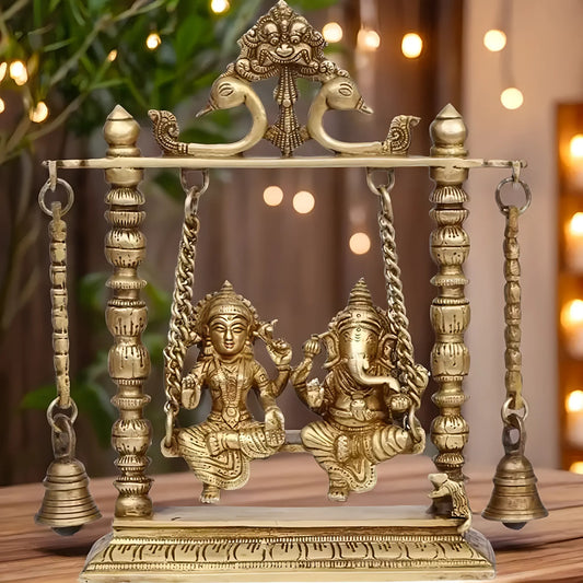 Brassaura™ Brass Laxmi Ganesha Jhula for Home & Temple Décor | Height 11 Inches & Weight 2.5 Kgs