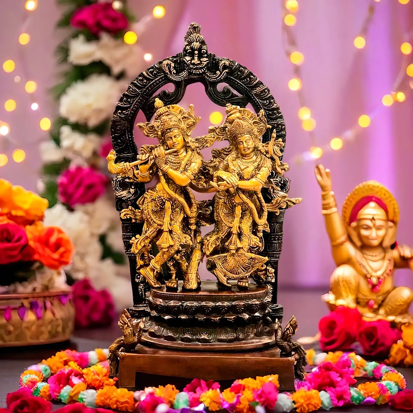 Brassaura™ Brass Radha-Krishna Idol – Height 17.5 Inches & Weight 10 Kgs | Spiritual Home Décor