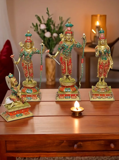 Brassaura™ Brass Gem Stone Work Ram Darbar Idol – Height 12\8 Inches & Weight 20.33 Kgs | Spiritual Masterpiece for Sacred Corners