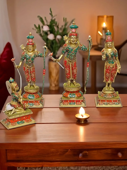 Brassaura™ Brass Gem Stone Work Ram Darbar Idol – Height 12\8 Inches & Weight 20.33 Kgs | Spiritual Masterpiece for Sacred Corners