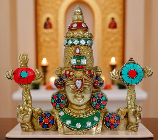 Brass Gem Stone Work Bala Ji Idol for Home and Decor Height 10.6 Inch Weight 2.05 Kg