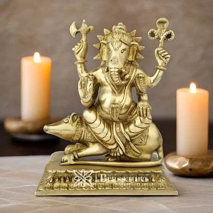 Brassaura™ Brass Ganesha Statue – “Pathfinder of Success” | Height 10 Inches & Weight 4 Kgs