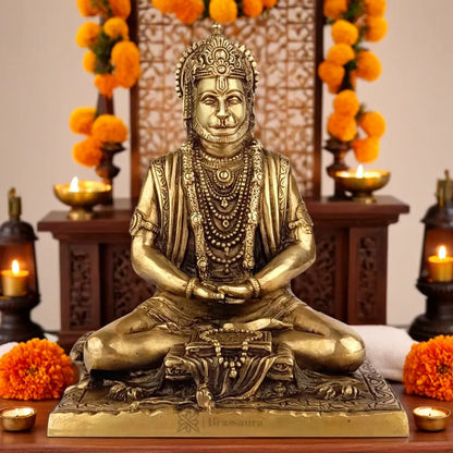 Brassaura™ Brass Hanuman Idol – Height 8 Inches & Weight 2.70 Kgs | Pooja & Temple Use
