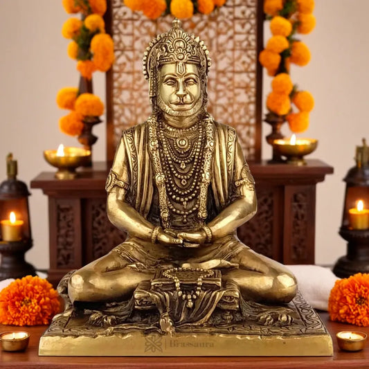 Brassaura™ Brass Hanuman Idol – Height 8 Inches & Weight 2.70 Kgs | Pooja & Temple Use