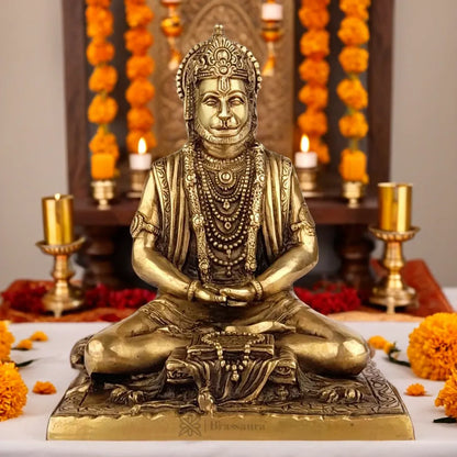 Brassaura™ Brass Hanuman Idol – Height 8 Inches & Weight 2.70 Kgs | Pooja & Temple Use