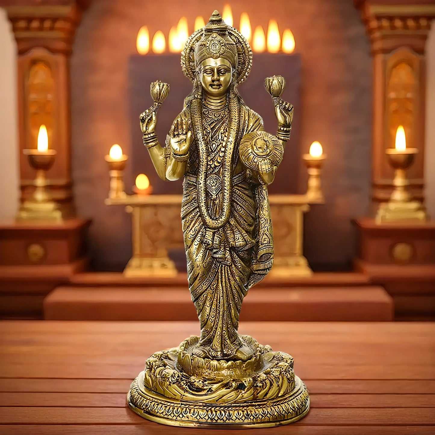 Brassaura™ Sacred Brass Laxmi Murti – Height 18 Inches & Weight 7 Kgs | Spiritual Home Idol