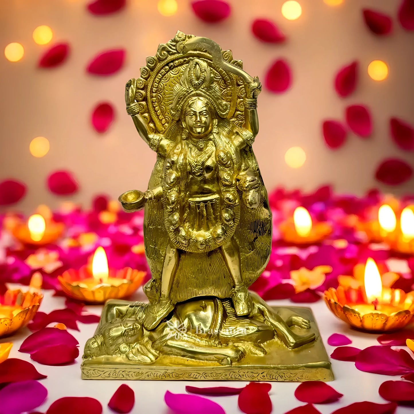 Brassaura™ Handcrafted Brass Kali Maa Murti – Height 10.8 Inches & Weight 3.71 Kgs | Temple & Home Décor