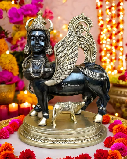 Brassaura™ Kamdhenu Cow Statue | 16.5 Inches Height | 14 Kgs Weight | Exquisite Brass Craftsmanship