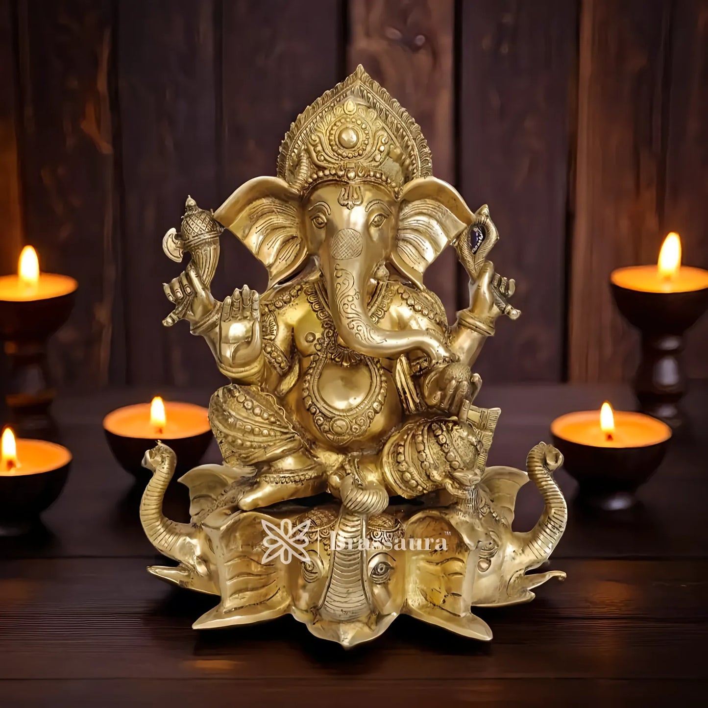 Brassaura™ Brass Ganesha Statue – “Guardian of Fortune” | Height 16.5 Inches & Weight 17 Kgs