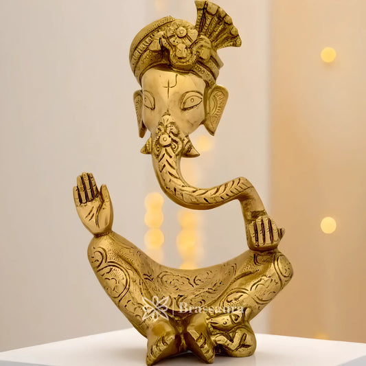 Brassaura™ Brass Modern Ganesha Idol for Home and Decor | Weight 3.3 Kgs | Height 10.04 Inches