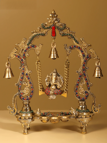 Brassaura™ Brass Lord Ganesha Jhula Idol | Height 14 Inches & Weight 2.69 kgs