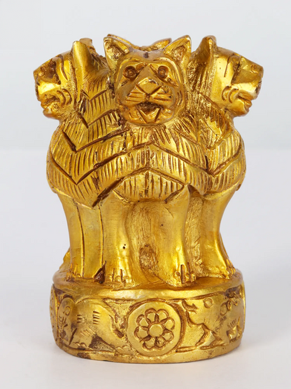 Brassaura® Brass Ashoka Lion Capital Decorative Sculpture | Pure Brass | Height 3 Inches & Weight 0.52 kgs