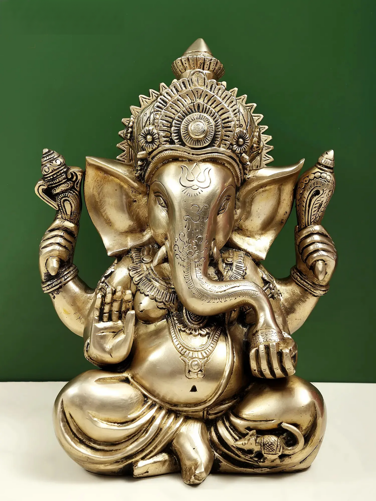 Brassaura™ Brass Lord Chaturbhuja Ganesha Idol | Height 12.6 Inches & Weight 9.11 kgs