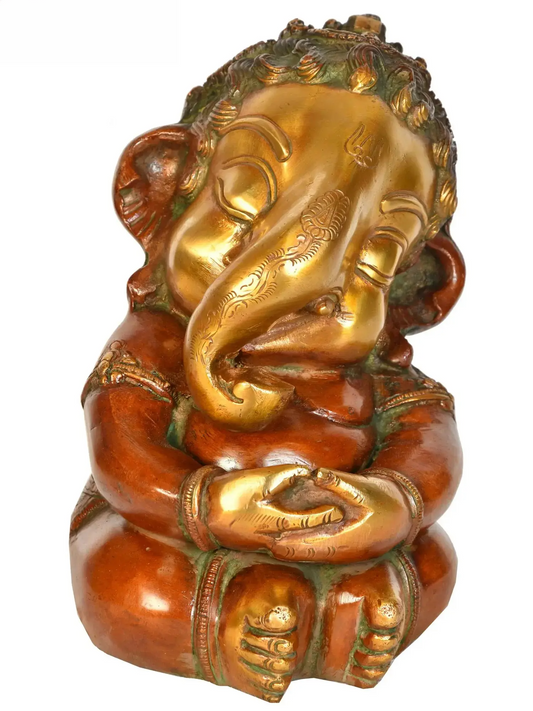 Brassaura™ Cute Baby Ganesha Brass Idol | Height 8 Inches & Weight 4.50 kgs