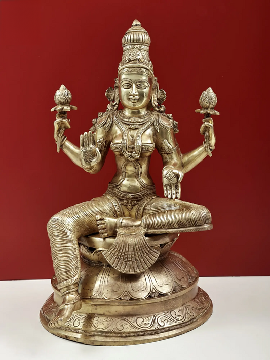 Brassaura® Large Brass Goddess Lakshmi Statue | 23.43 Inches | 25.57 kg