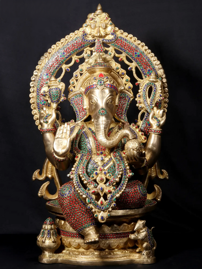 Brassaura™ Sitting Lord Ganesha Idol | Pure Brass with Intricate Detailing | Height 27 Inches & Weight 34.50 Kgs