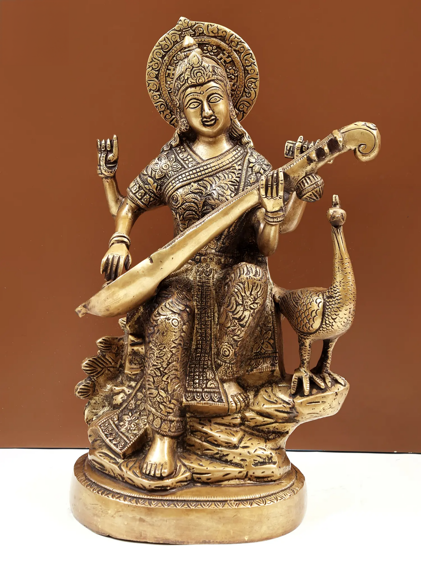 Brassaura® Brass Goddess Saraswati Statue | 14.96 Inches | 8.90 kg