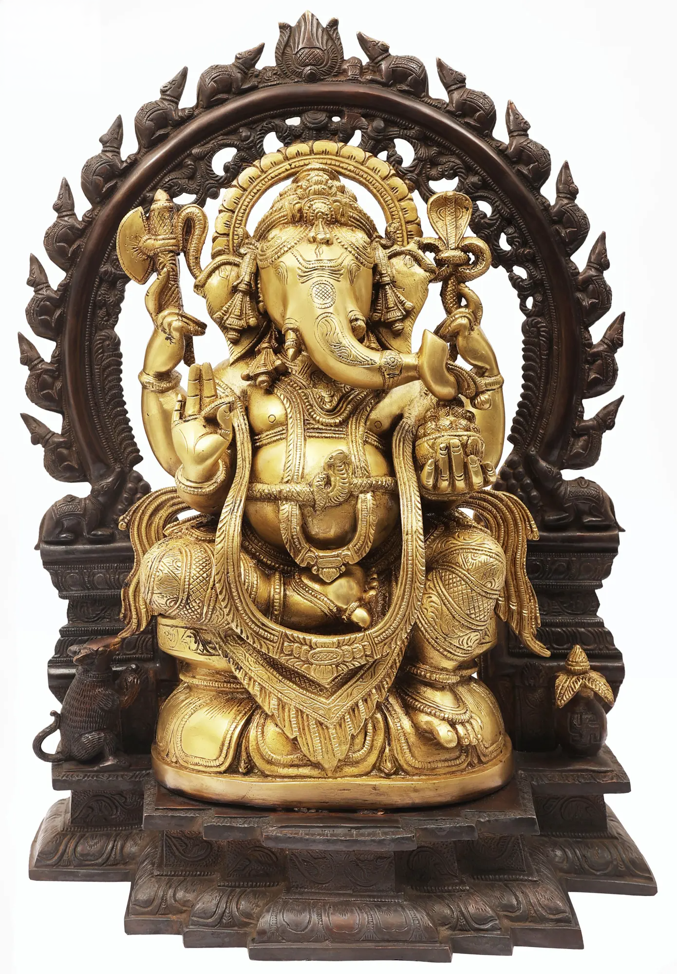 Brassaura™ Brass Sitting Lord Ganesha with Temple Arch | Height 18 Inches & Weight 16.95 kgs