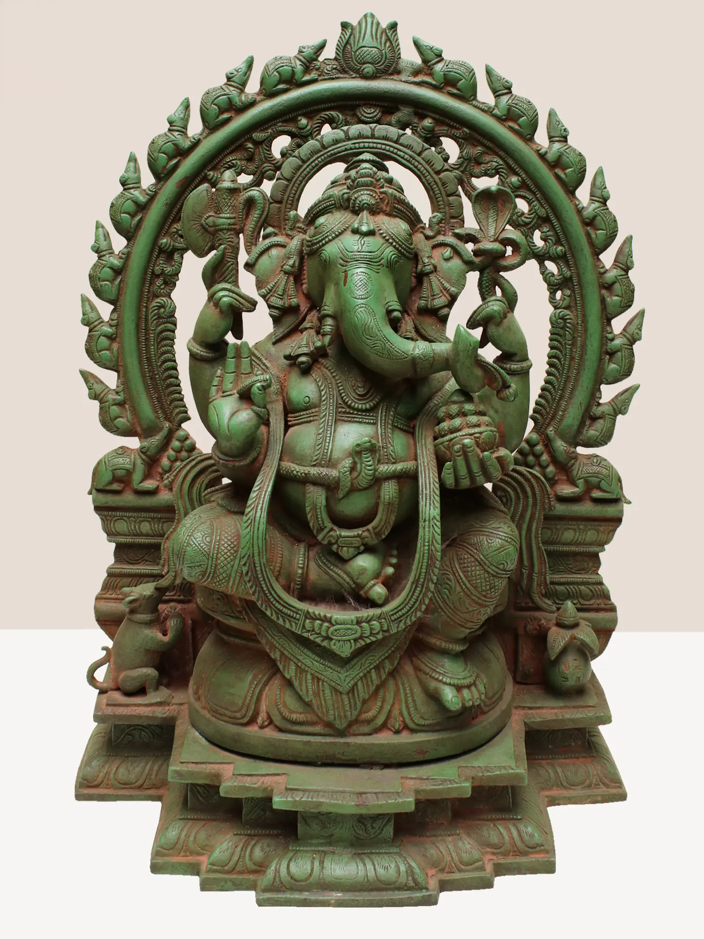 Brassaura™ Brass Sitting Lord Ganesha with Temple Arch | Height 18 Inches & Weight 16.95 kgs