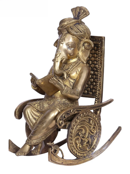 Brassaura™ Reclining Lord Ganesha Idol | Pure Brass with Intricate Detailing | Height 13 Inches & Weight 12.50 Kgs
