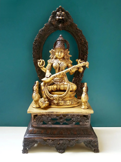 Brassaura® Brass Saraswati Statue | Height 20.47 Inches & Weight 13.53 kg