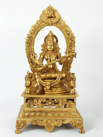 Brassaura® Brass Saraswati Statue | Height 20.47 Inches & Weight 13.53 kg