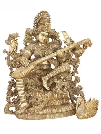 Brassaura® Brass Saraswati Statue | Height 33.07 Inches & Weight 85 kg