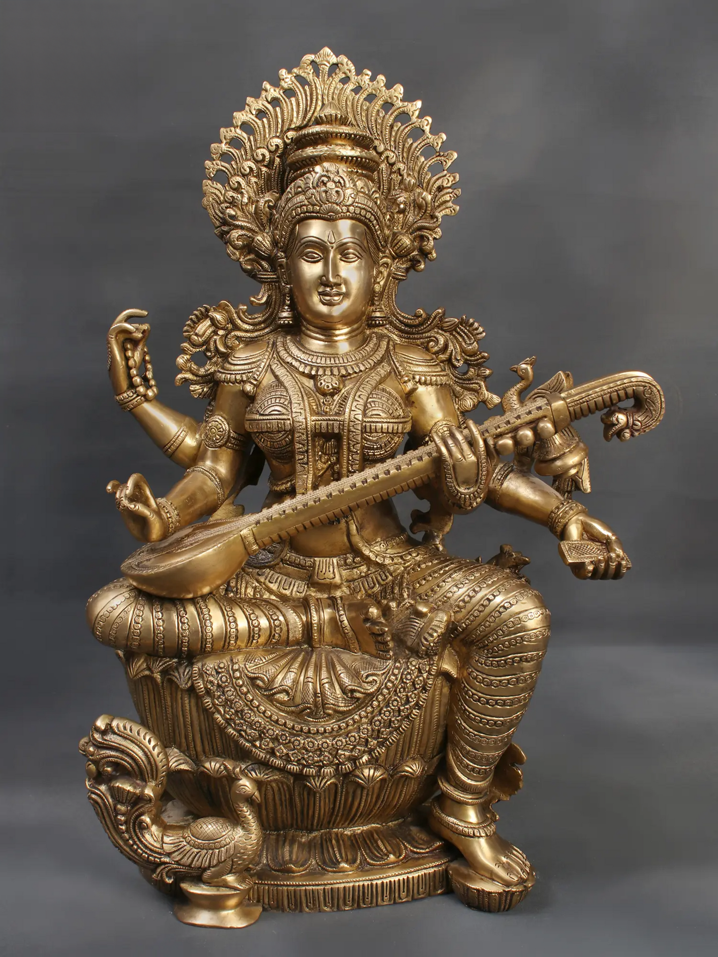 Brassaura® Brass Goddess Saraswati Statue | Height 25 Inches & Weight 29.75 kg