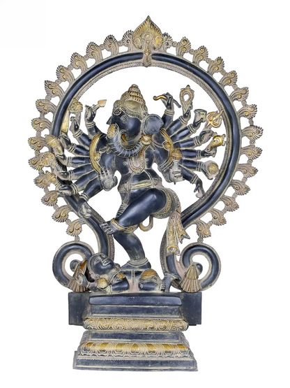 Brassaura™ Sixteen Armed Dancing Ganesha as Nataraja | Pure Brass Statue | Height 26 Inches & Weight 22.40 Kgs