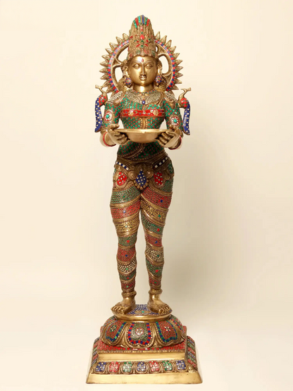 Brassaura® Brass Deep Lakshmi Statue | Height 50.98 Inches & Weight 50.28 kg