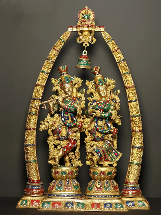 Brassaura® Brass Radha Krishna Statue | Height 45.47 Inches & Weight 76.50 kg