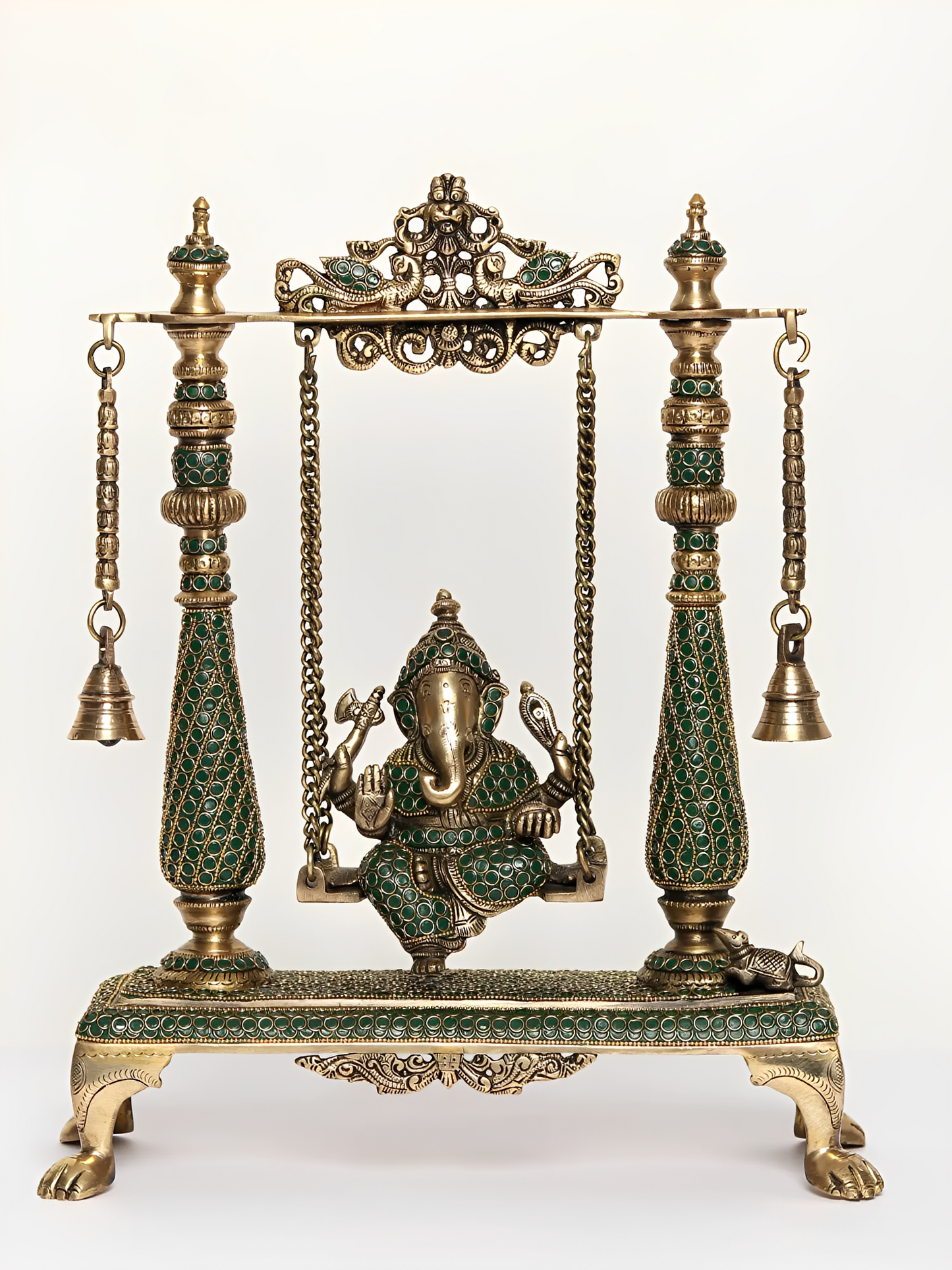 Brassaura® Jhula Ganesha with Ornate Pillars | Pure Brass with Meenakari Inlay Work | Height 16 Inches & Weight 6.94 kgs