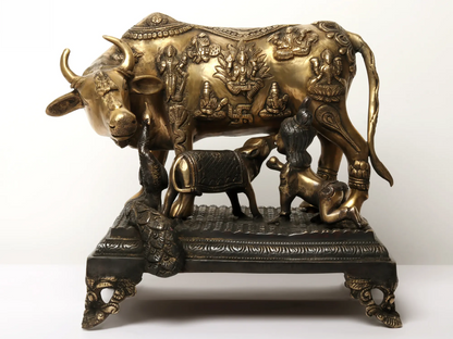 ब्रासौर® पीतल गाय और बछड़े की मूर्ति | ऊंचाई 12.01 इंच और वज़न 14.21 किग्रा
