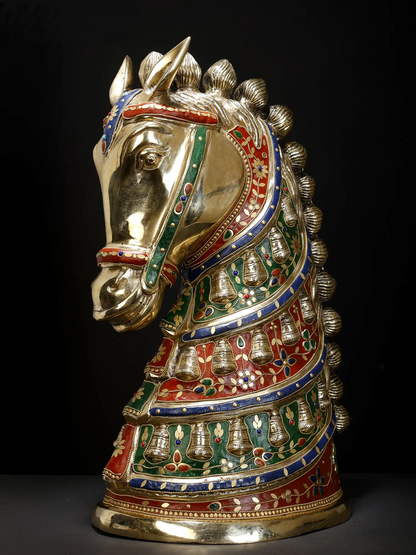 Brassaura® Decorative Brass Horse Head Bust with Stone Work | Pure Brass | Height 21 Inches & Weight 20.95 kgs