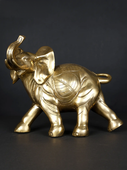 Brassaura® Decorative Brass Elephant Statue with Color Accents | Handcrafted Brass | Height 9.6 Inches & Weight 6.50 kgs