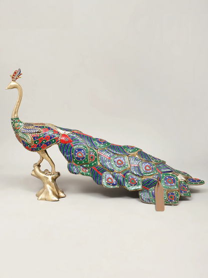 Brassaura® Peacock Brass Statue with Multicolor Inlay Work | Pure Brass | Height 24 Inches & Weight 24.60 kgs