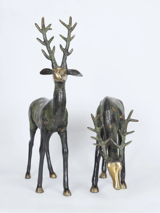 Brassaura® Decorative Brass Deer Pair Sculpture | Pure Brass | Height 28 Inches & Weight 23.35 kgs