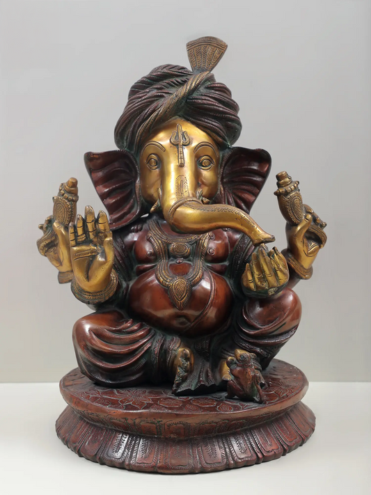 Brassaura® Large Size Ganesha with Turban & Trident Mark | Height 20 Inches & Weight 24.90 kgs