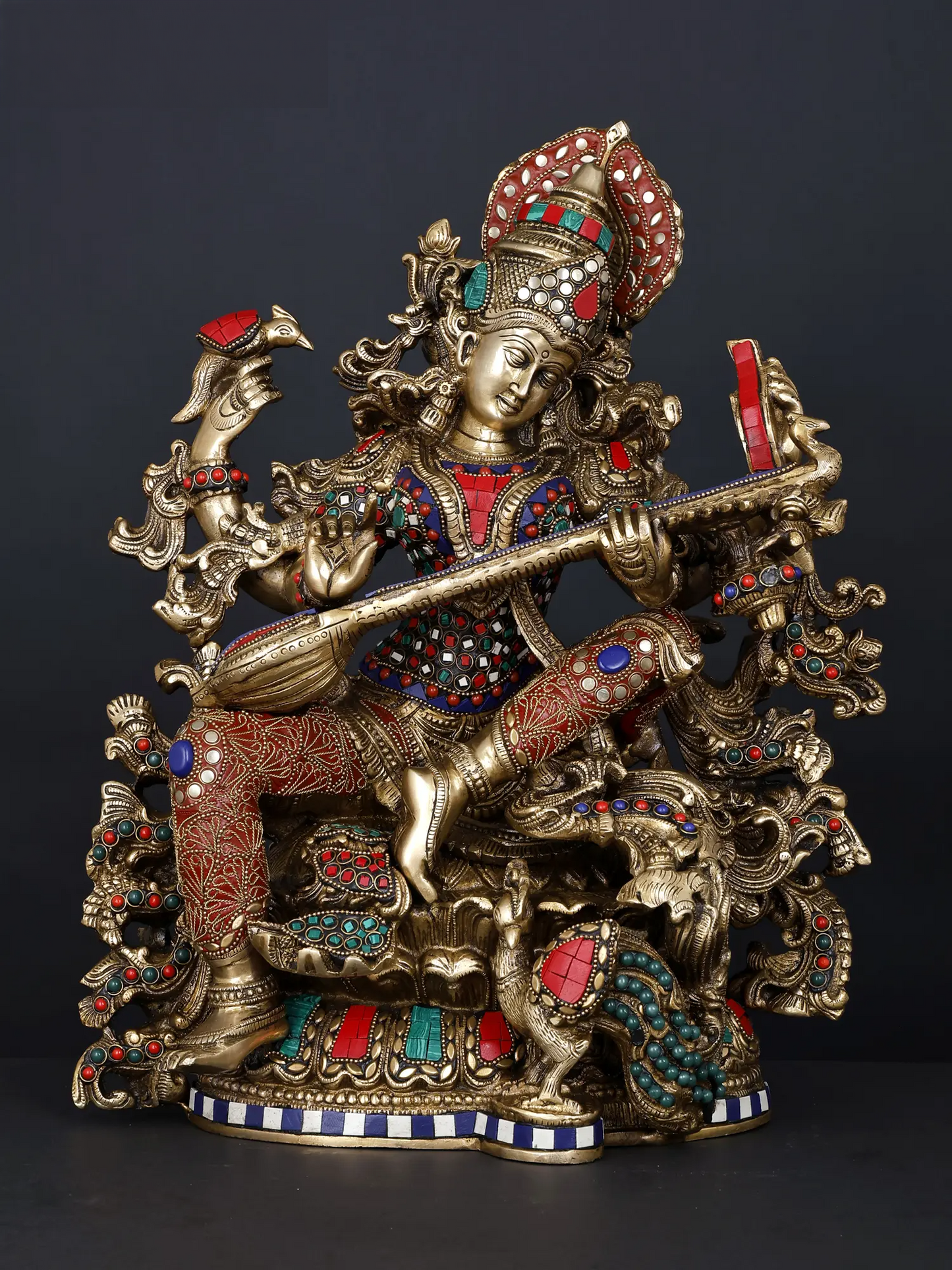 Weight 17.15 kg  SARASWATI   Brassaura® Large Brass Goddess Saraswati Statue | 16.93 Inches | 17.15 kg