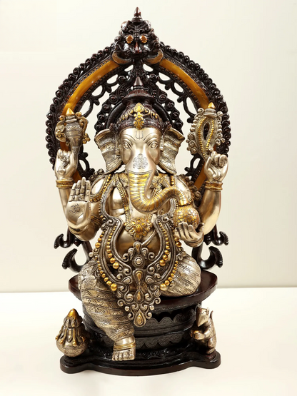 Brassaura® Blessing Ganesha with Kirtimukha Aureole | Brass Statue | Height 26 Inches | Weight 30 kgs