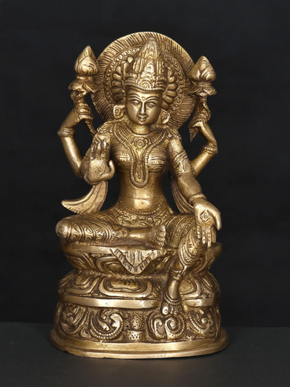 Brassaura® Brass Goddess Lakshmi Statue | Height 8 Inches & Weight 2.08 kg