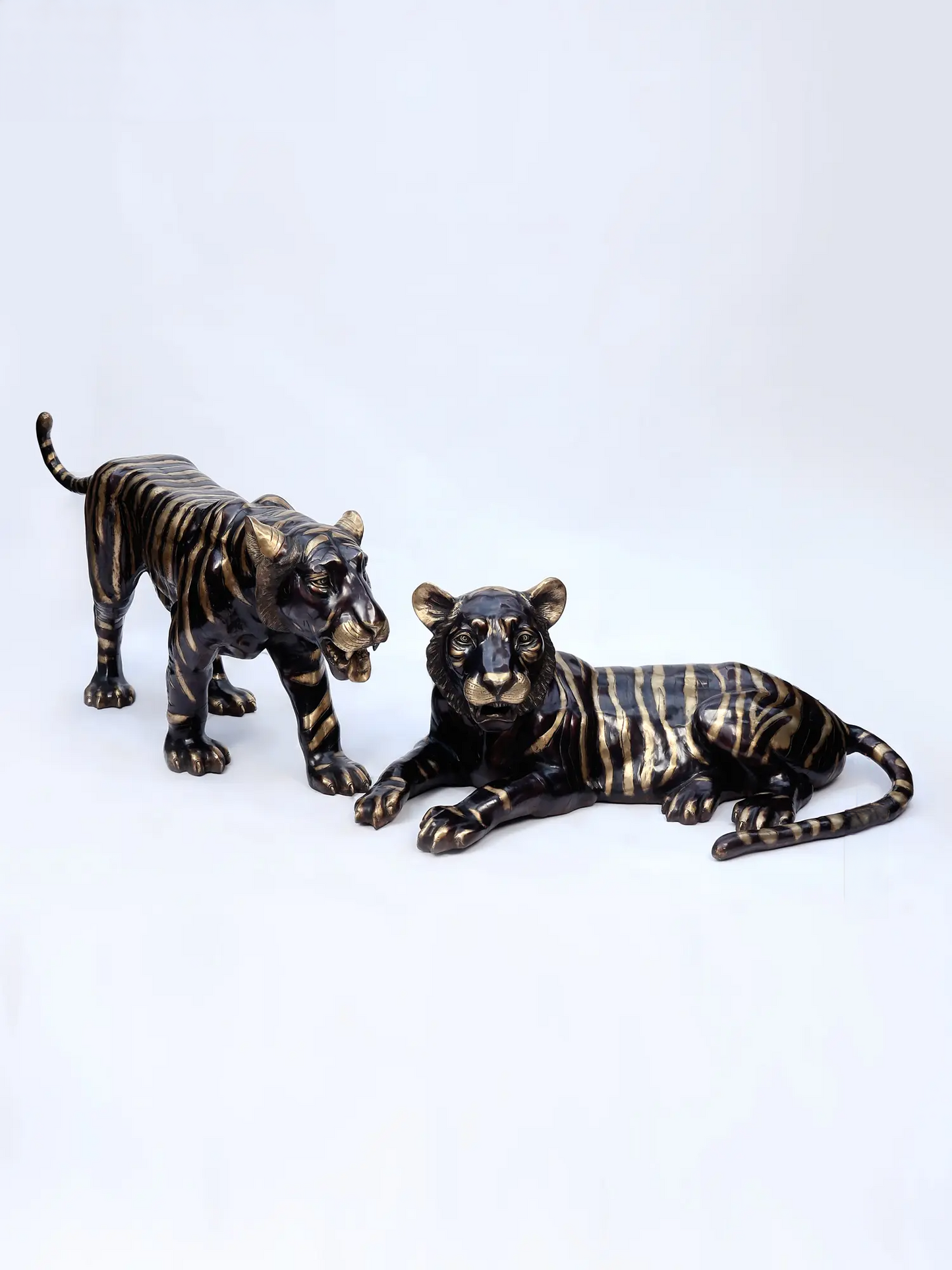 Brassaura® Pair of Tiger Brass Sculptures | Handcrafted Decorative Statues | Height 28 Inches & Weight 155.90 kgs