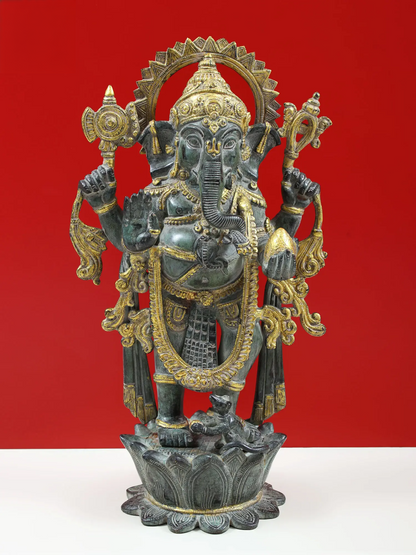 Brassaura™ भगवान गणेश की मूर्ति | जटिल विवरण वाली पीतल की मूर्ति | ऊंचाई 40.5 सेमी और वजन 8 किलोग्राम