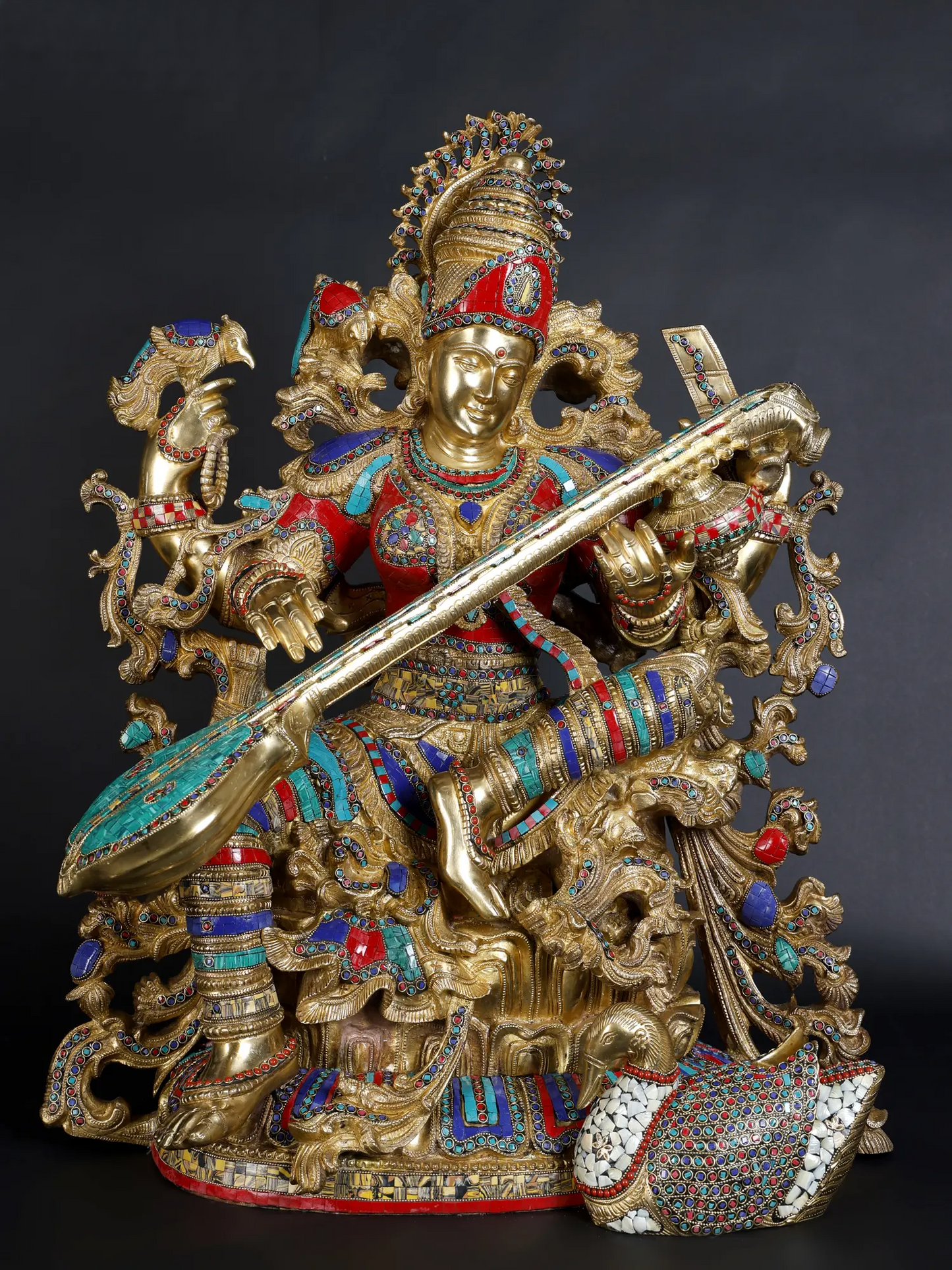 Brassaura® Grand Brass Goddess Saraswati Statue | 33.07 Inches | 87 kg